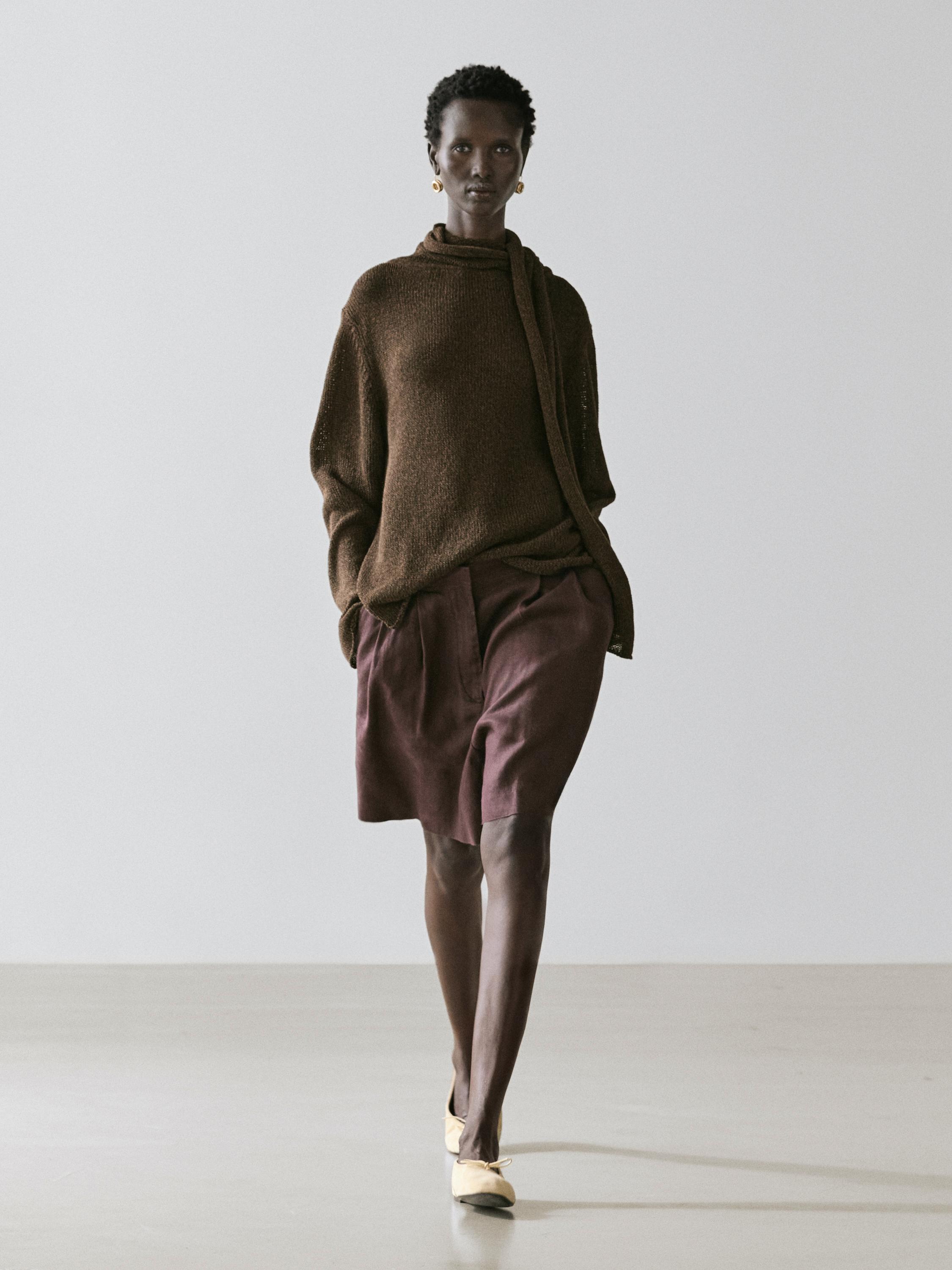 100% linen short pleated Bermuda shorts